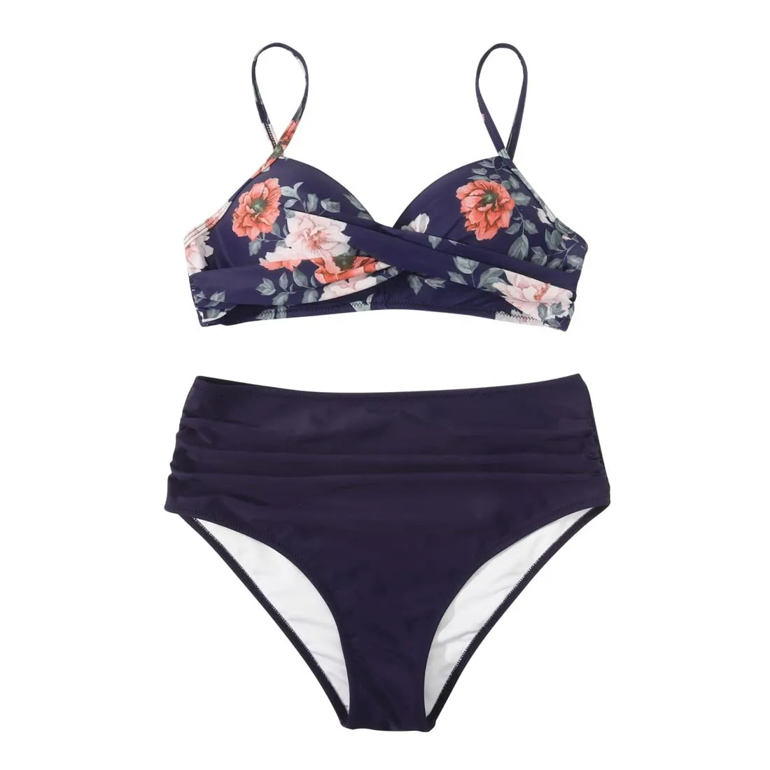 Spring And Summer Sexy Based Print Split High Waist Bikini Swimsuit For Women Two Piece Solid Color Swimwear 2024 Woman Push Up