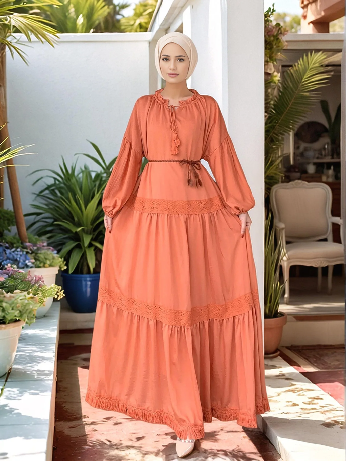 Donne musulmane Abiti lunghi a vestaglia Nappa Abaya Caftano Caftano Turchia Arabo Islam Ramadan Marocco Dubai Musulman Abiti Jalabiya