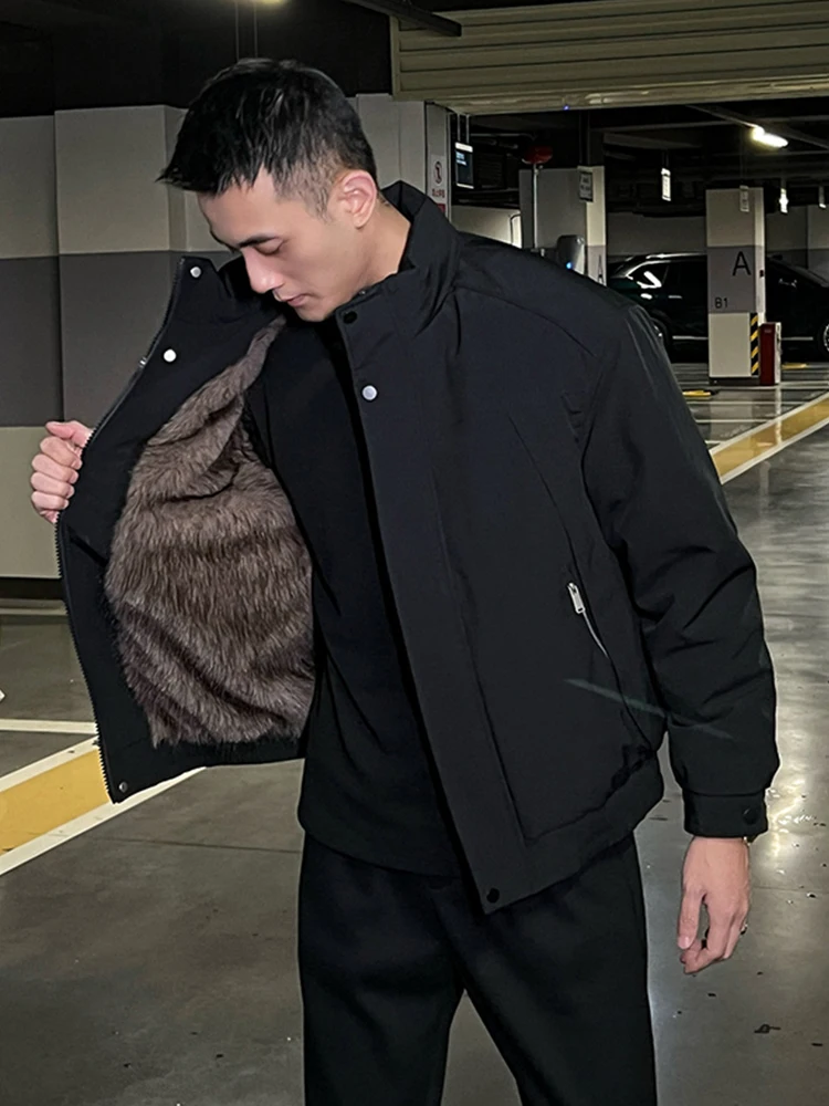 

Thiened Fce Men's ort down Jaet Stand Collar Warm Bla Winter Coat Cleanfit Sle White Du down Filling Regular S...