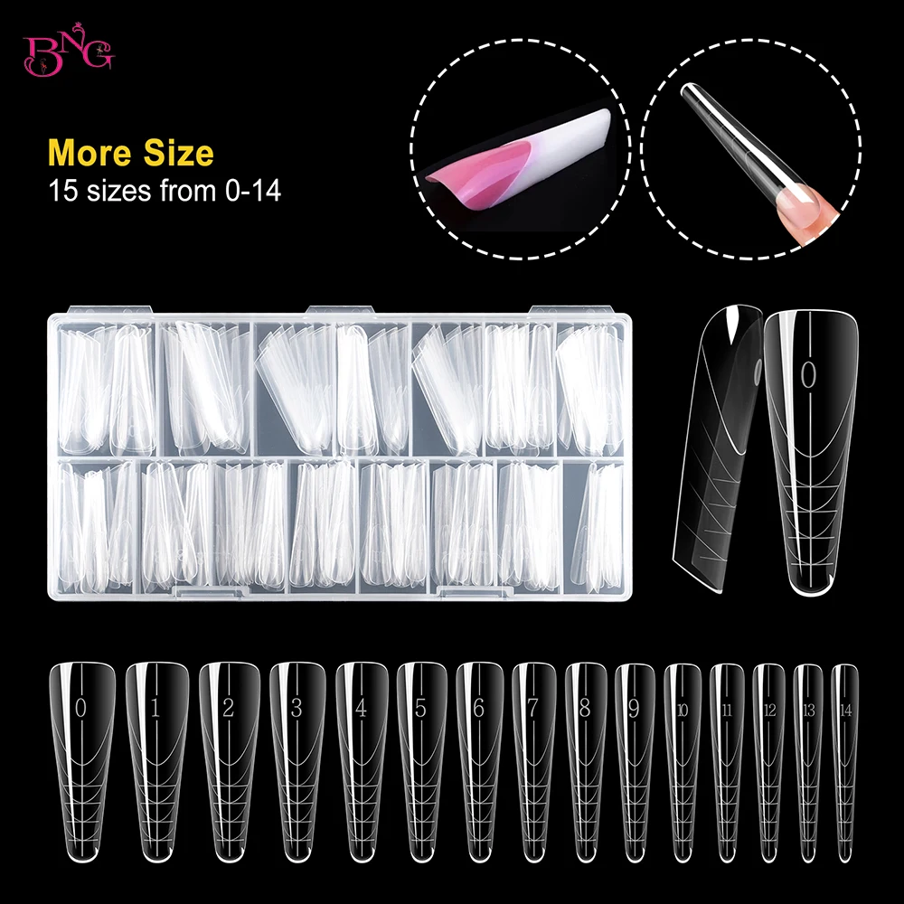 BNG Nail Dual Form with Rim Inside Top Forms for French Manicure Poly Extended Gel Molds Acrylic Reusable Nail Forms 15 Sizes