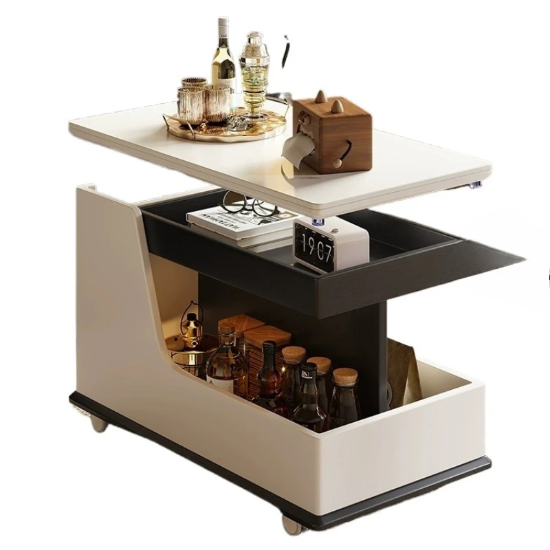 

Movable lifting solid wood sofa edge multi-functional small table modern living room simple storage table