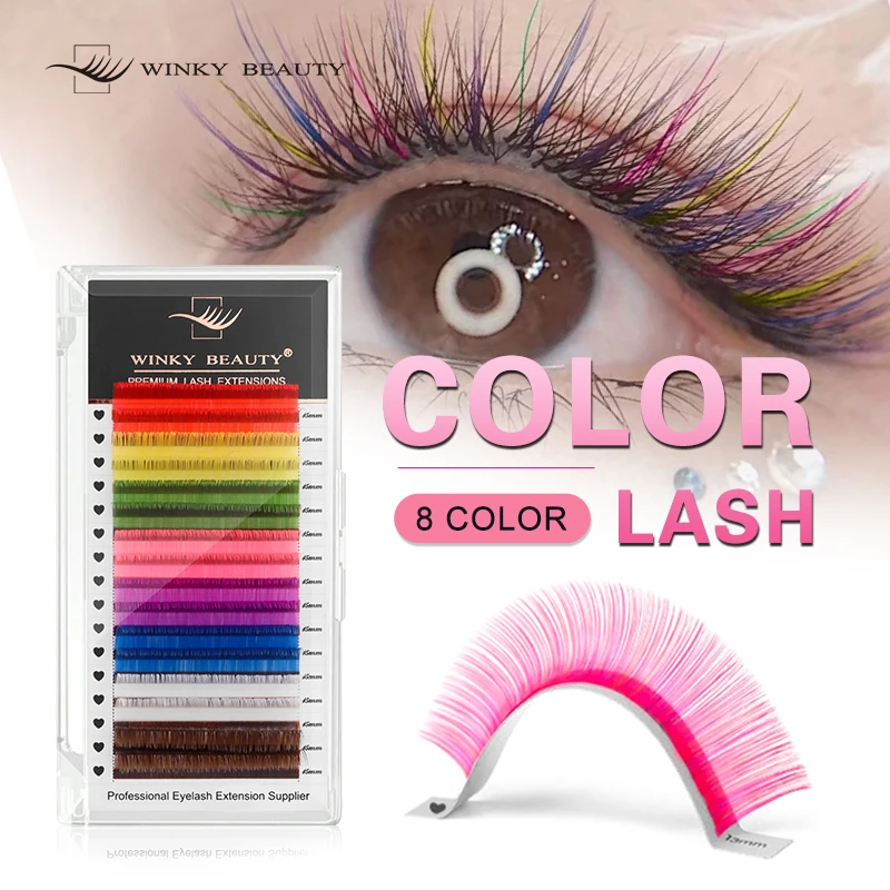 

winky beauty 16rows 8 Colors Mix Eyelashes Make up High Quality Soft Natural Synthetic Mink Rainbow Eyelash Extension Supplies