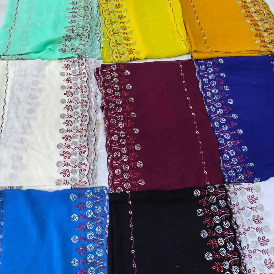12 Colors 1.8x0.7mElegant Rhinestone Chiffon Muslim Shawl Sparkly Floral Hot Fix Crystal Embellished Islamic Open Cape for Women