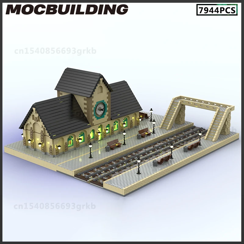 MOC Building Block Train Station Model Double Train Track And House City View DIY Brick Christmas Gifts Birthday Present Toys