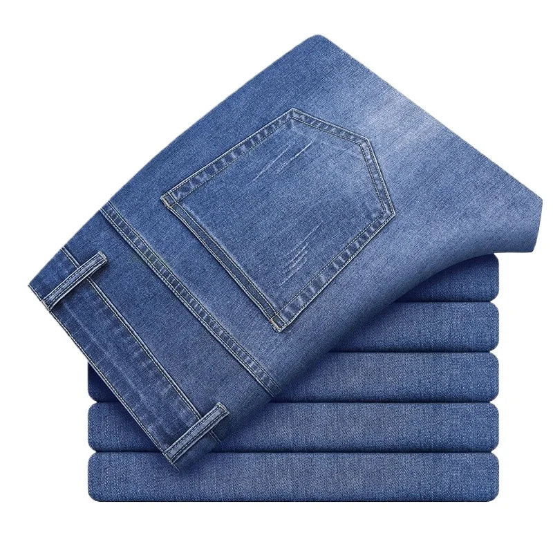 

2026 New Men's Ice Silk Slim-fit Straight Elastic Jeans Men's Summer Thin Trend Casual Pants Clothes Decoration Denim