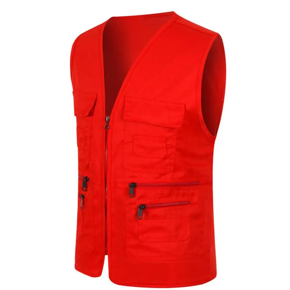 2024 Men's Multi-pocket Vest Casual Fishing Vest Men's Solid Color Overalls Sleeveless Zipper Director Vest