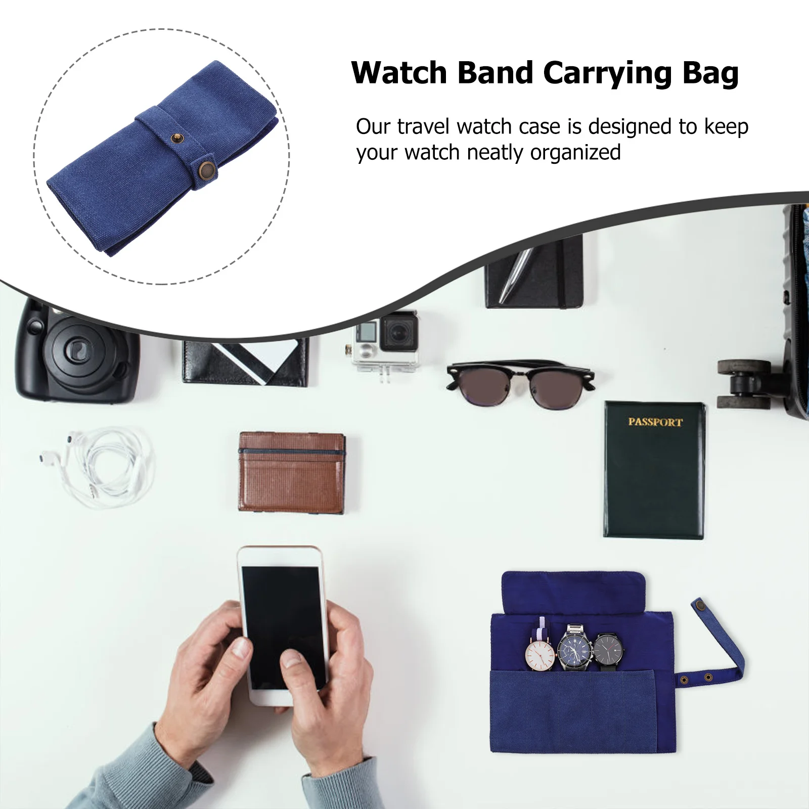 

Travel Organizer Roll Canvas Watch Organizer Bag for 5 Watches Portable Watch Band Storage Roll Cord Tie Closure