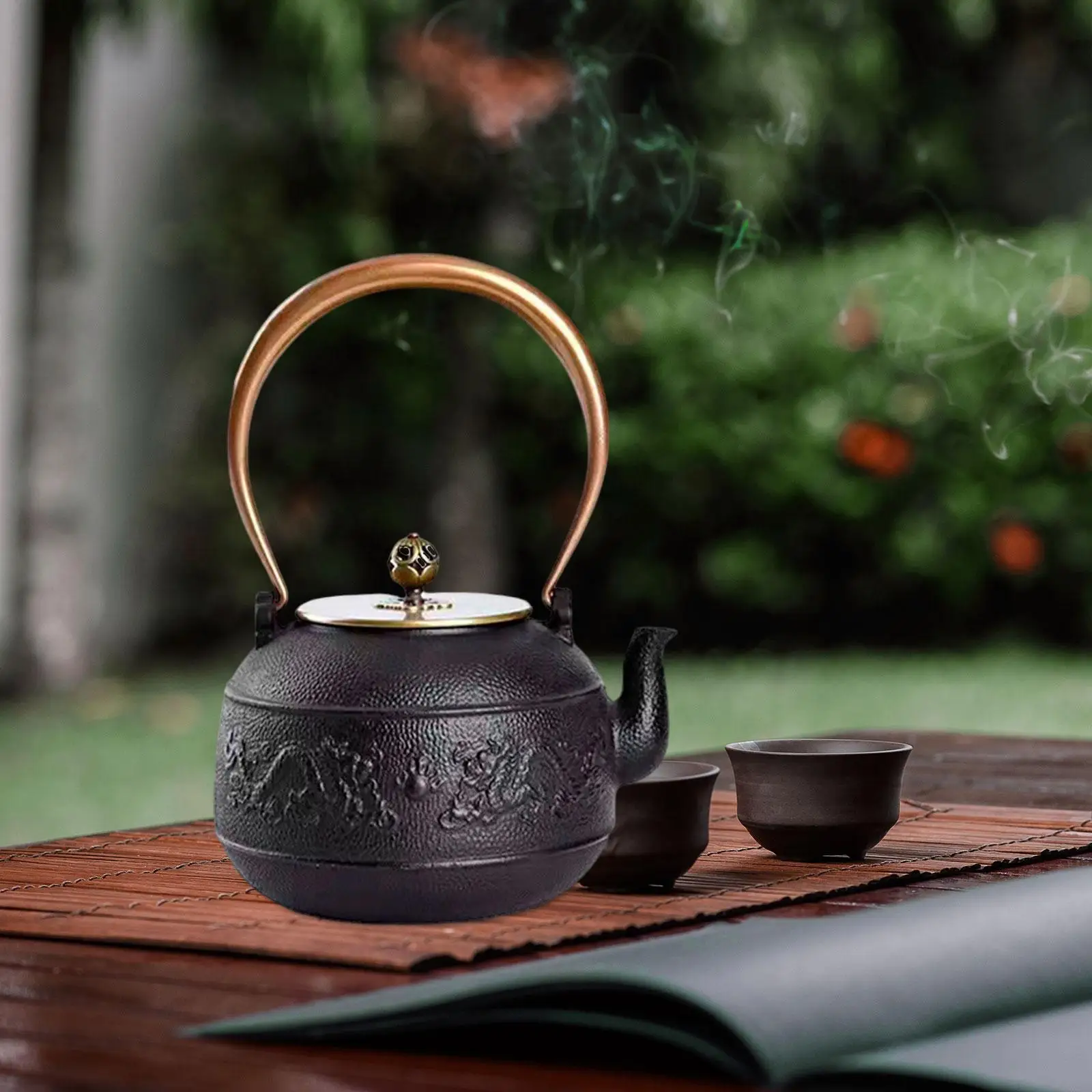 

Cast Iron Teapot Multiuse and Handle Sturdy Teaware Large Capacity Water Kettle 1.3L for Kitchen Picnic Tea Room Camping Home