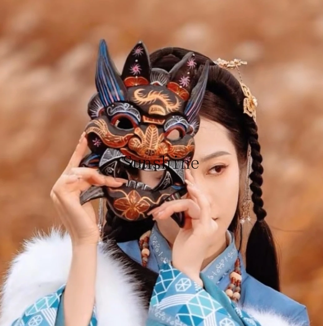 Painted travel photography decorative wood carving Nuo mask