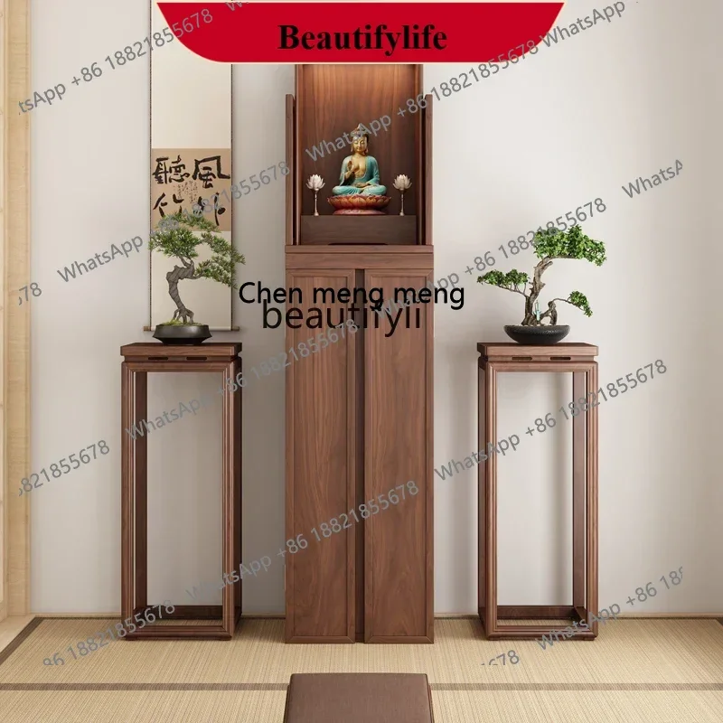 z183  Modern Standing Cabinet Black Walnut God of Wealth Table Household God of Wealth Cabinet Buddha Table Bodhisattva Cabin