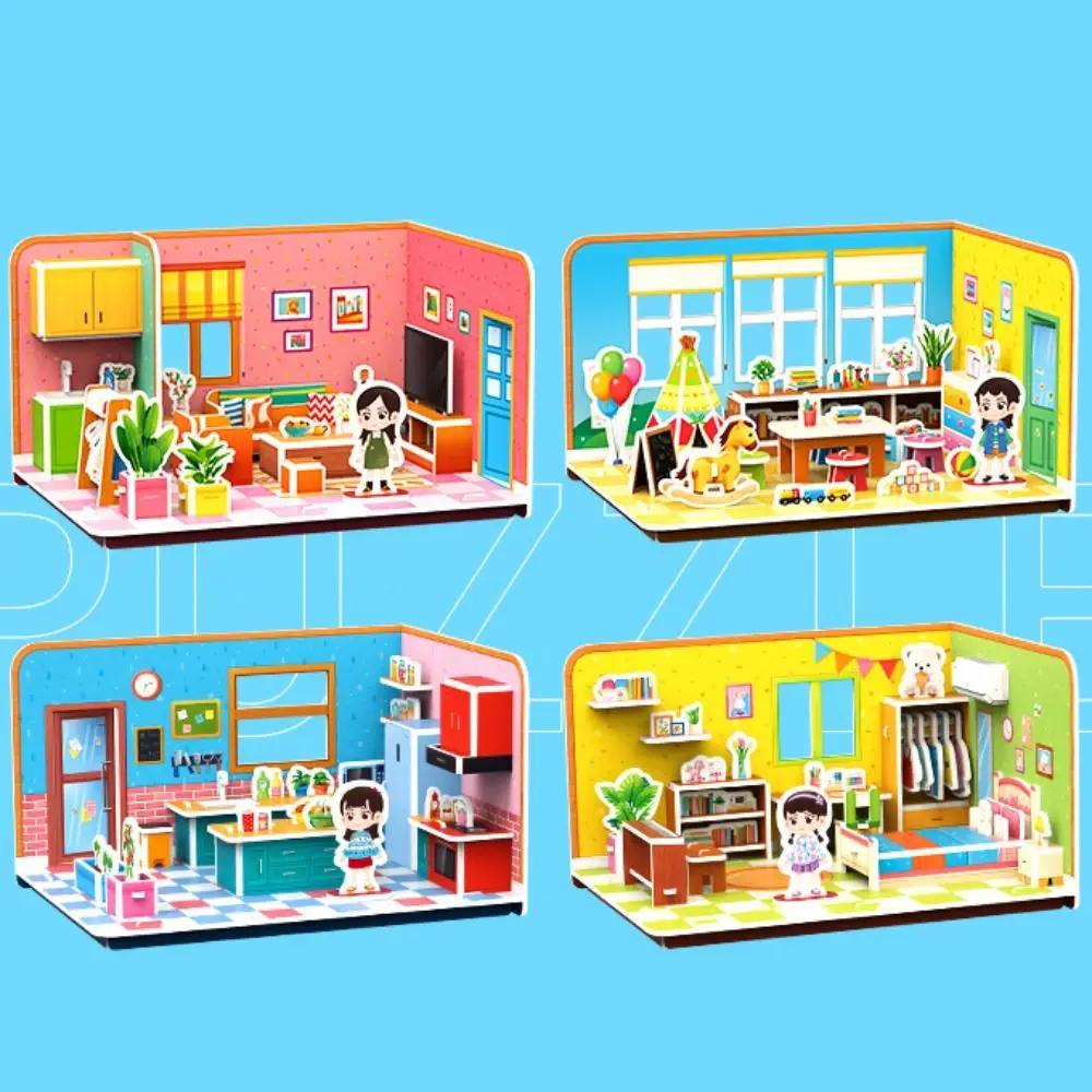 3D Cartoon 3D Puzzle Building Cardboard Toys Paper Educational Handmade Puzzle DIY Room Bedroom Kitchen Paper Puzzle Toys Girls