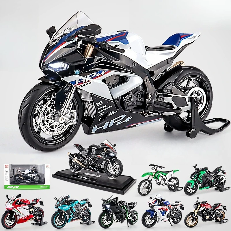 

1:12 Simulated Locomotive Alloy Car Model with Base Ornaments Children's Motorcycle Toy Car