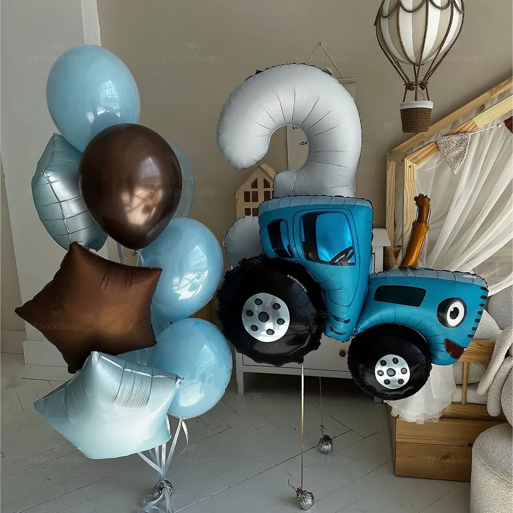Conjunto de Balões de Trator de Fazenda Azul, Balão de Folha Digital, Decoração para Festa de Aniversário com Tema de Fazenda para Meninos, Suprimentos para Chá de Bebê, Presentes DIY