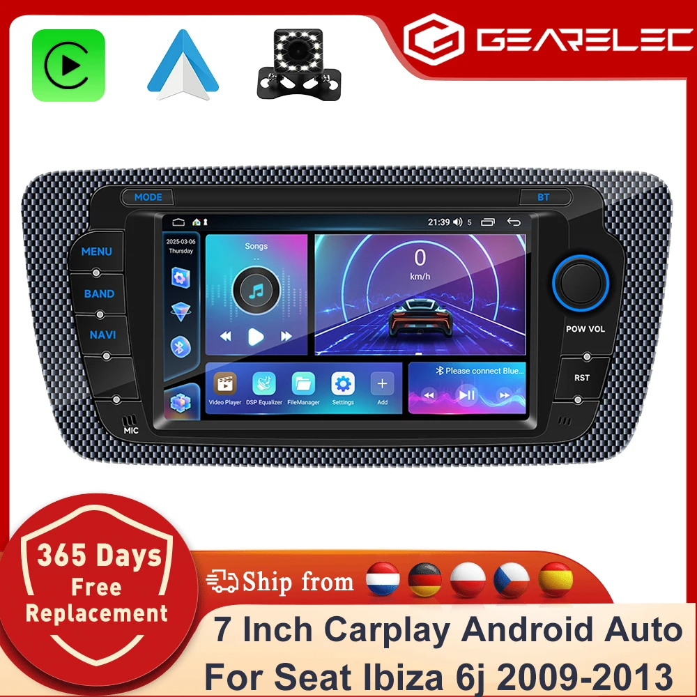 GEARELEC Android 13 Autoradio CarPlay für Seat Ibiza 6j 2009 2010 2011 2012 2013 2009-2013 Autoradio WIFI GPS RDS Audio Multimedia Player