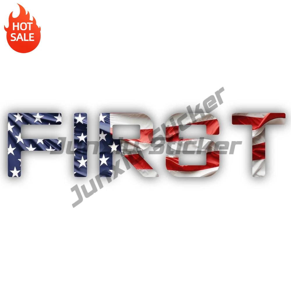 America First American Flag Lettering Design Vinyl Sticker For Laptop And Car Window Shape Cut National Flag Decoration Decal