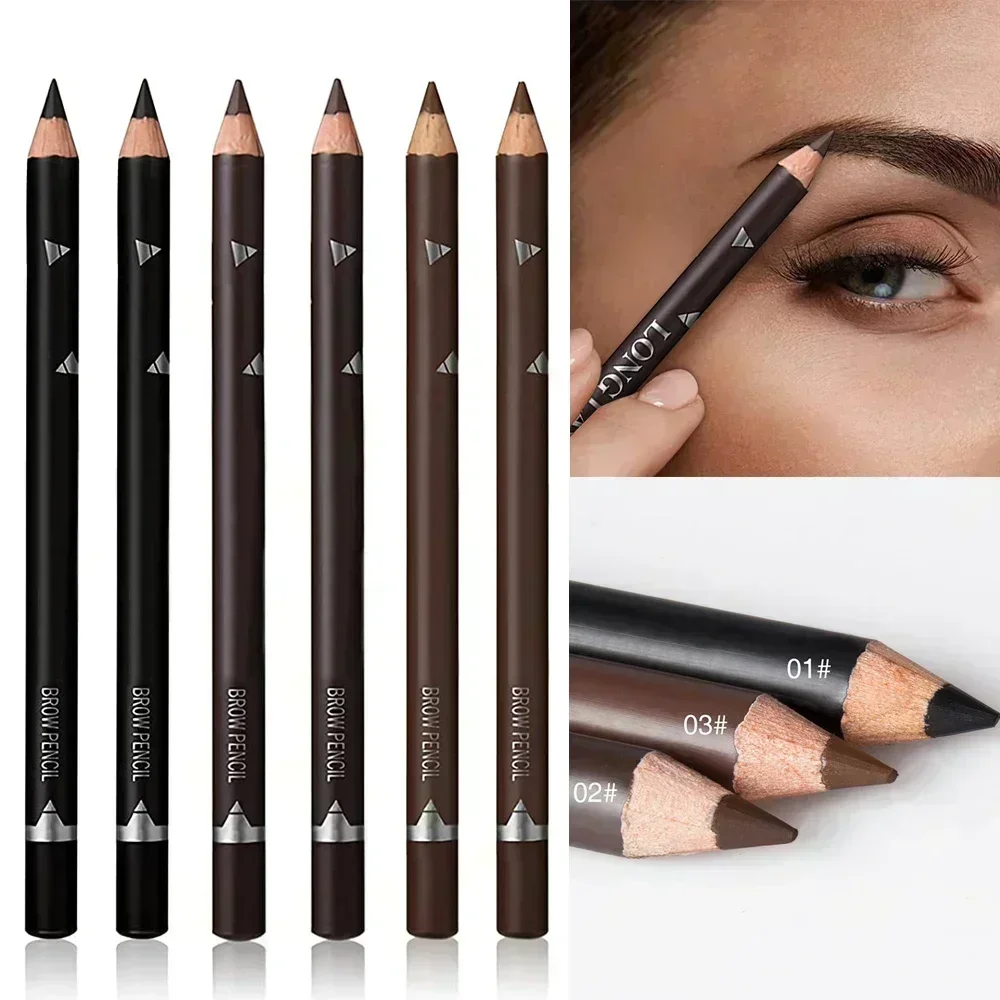 6/12 stuks wenkbrauwpotlood waterdicht professionele vrouwen oogmake-up pen gemakkelijk kleur natuurlijk zwart bruin cosmetische schoonheid wenkbrauw tool