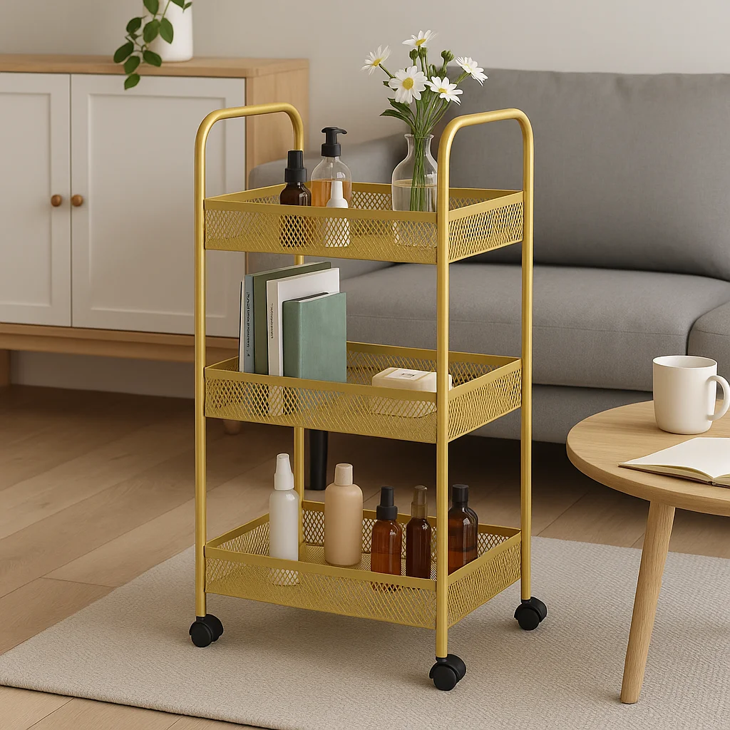 عربة دوارة لصالونات التجميل عربة تخزين مستحضرات التجميل المحمولة لأدوات وشم شعر الأظافر 3 طبقات عربة صالونات التجميل المعدنية