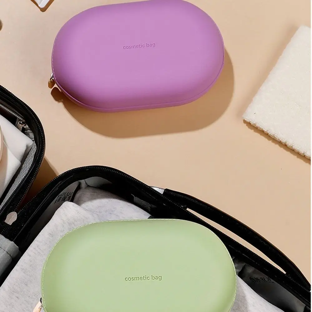 Large Capacity Silicone Cosmetic Bag Waterproof Space Saving Travel Storage Bag Dust-proof Zipper Closure Coin Purse Women