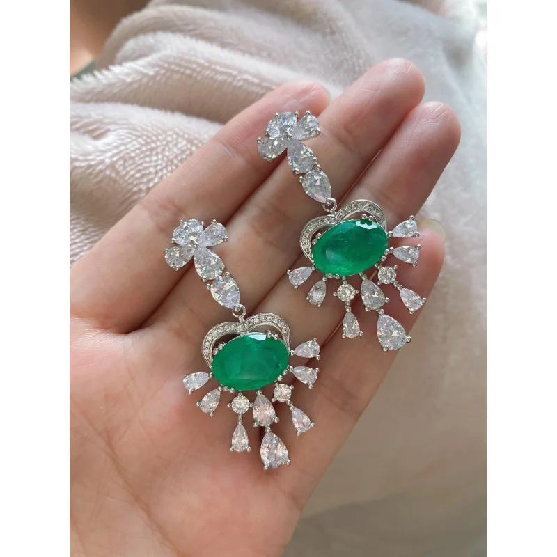 

European and American fashion Paraiba ring, emerald Paraiba earrings, main stone oval shape 10*14