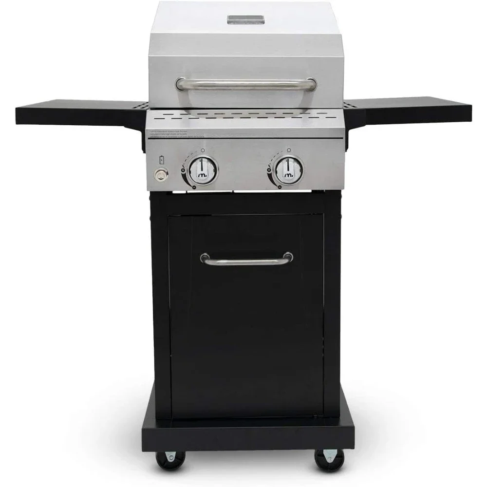 2-Burner Propane Barbecue Gas Grill with Foldable Side Tables, Perfect for Camping,Outdoor Cooking, Patio, Garden Barbecue Grill