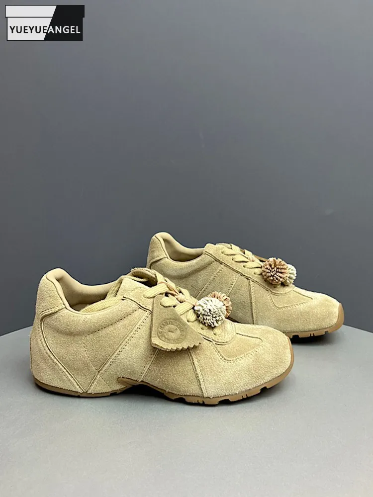 Casual Fashion Women Tassel Suede Genuine Leather Shoes Lace Up Skateboard Shoes Comfortable Lady Height Increase Sneakers Pumps