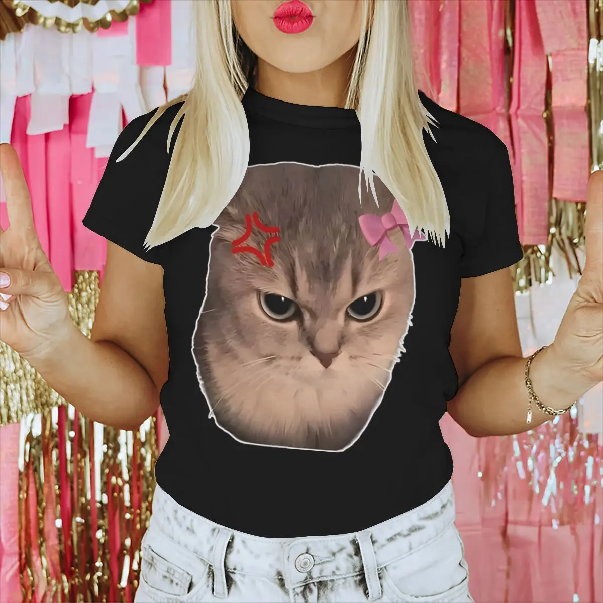 Angry Cat Theme Crewneck Short Sleeve T-shirt Cartoon Animal Cat Women Men Classic Tops Pet Owner Life Shirt Anime Tshirts