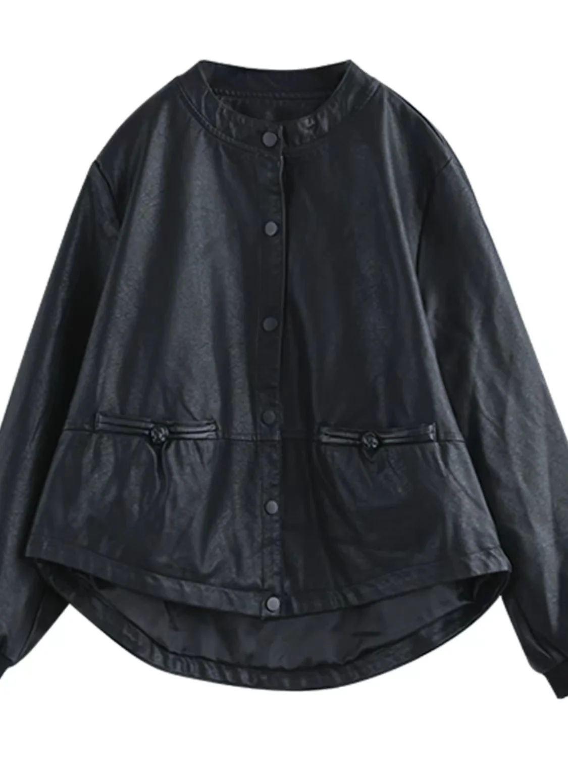 Chaqueta de cuero de talla ande para mujer, estilo nuevo de otoño/invierno, uesa, de manga larga, para uso diario.