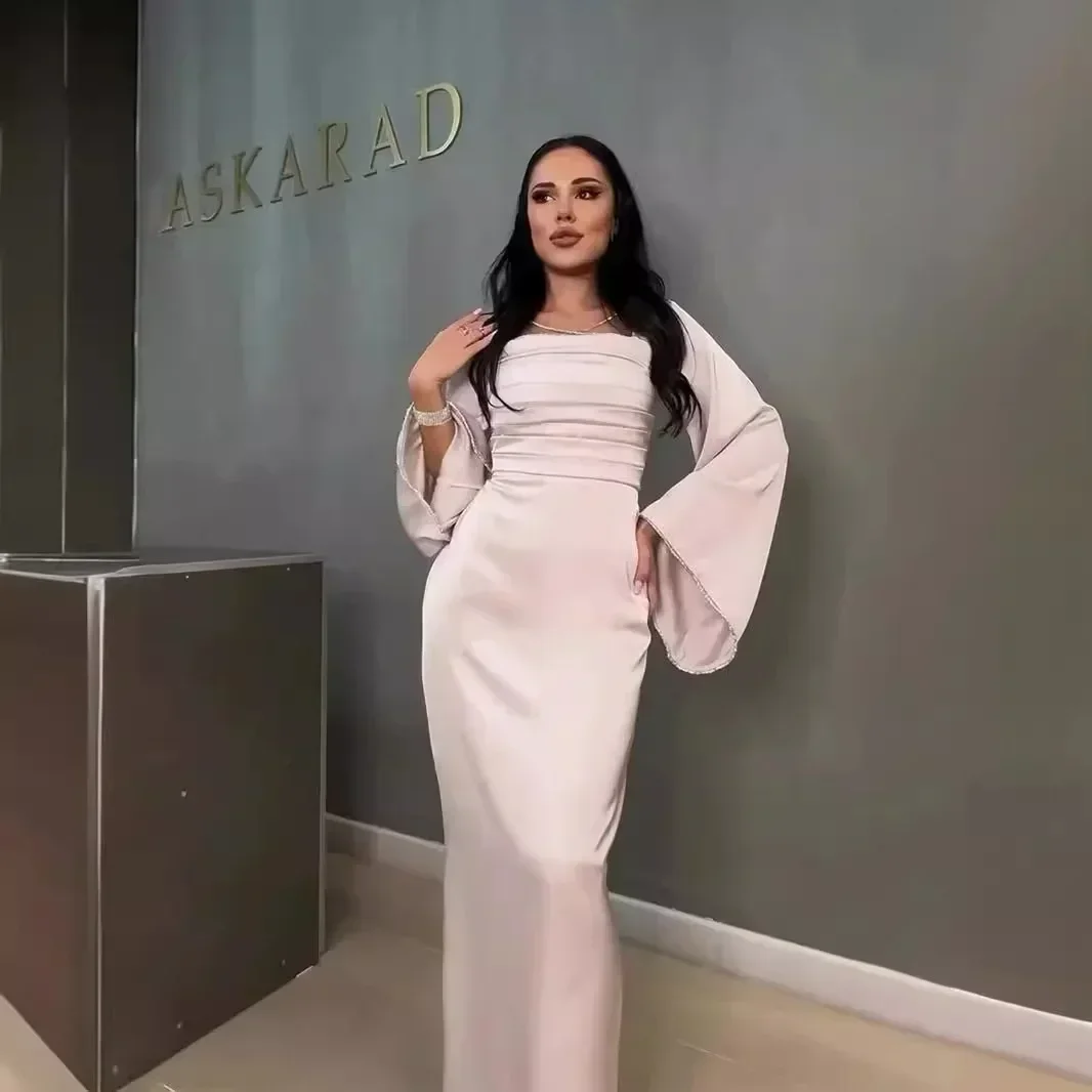 女性用長袖サテンドレス,スリムフィット,イスラム教徒のイブニングドレス,新しい秋のコレクション