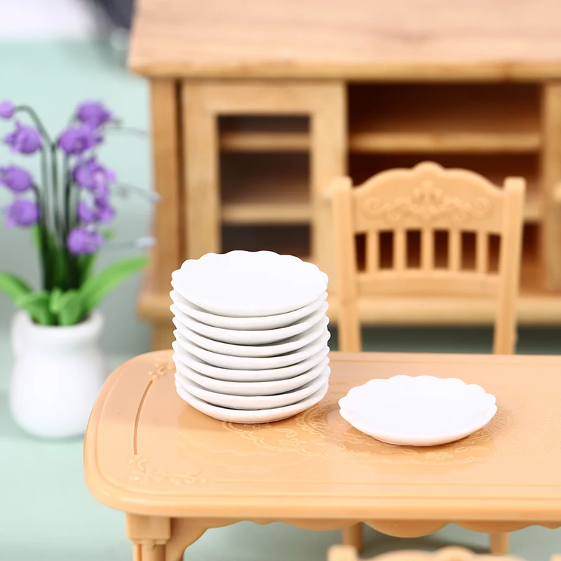 2Pcs Dollhouse Plate 1:12 Plastic White Dollhouse Miniature Plate Saucer Mini Tableware Doll House Accessories