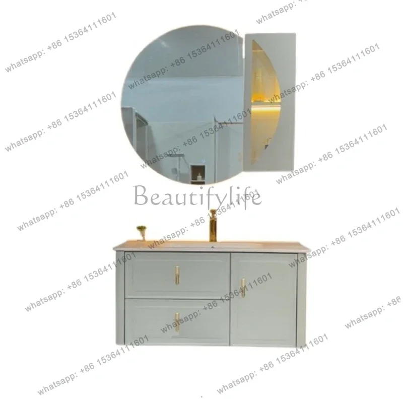 

Cream style oak rounded corner bathroom cabinet combination ceramic integrated basin slate seamless toilet vanity