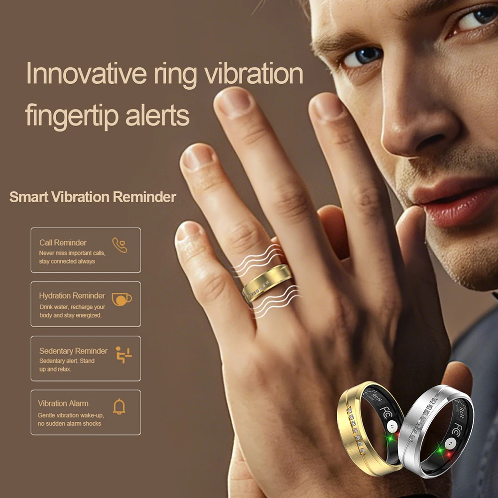 AI Vibration Smart Ring Women Men Heart Rate Health Stress Temperature Sleep Monitor IP68 Waterproof Exercise Modes QRing New