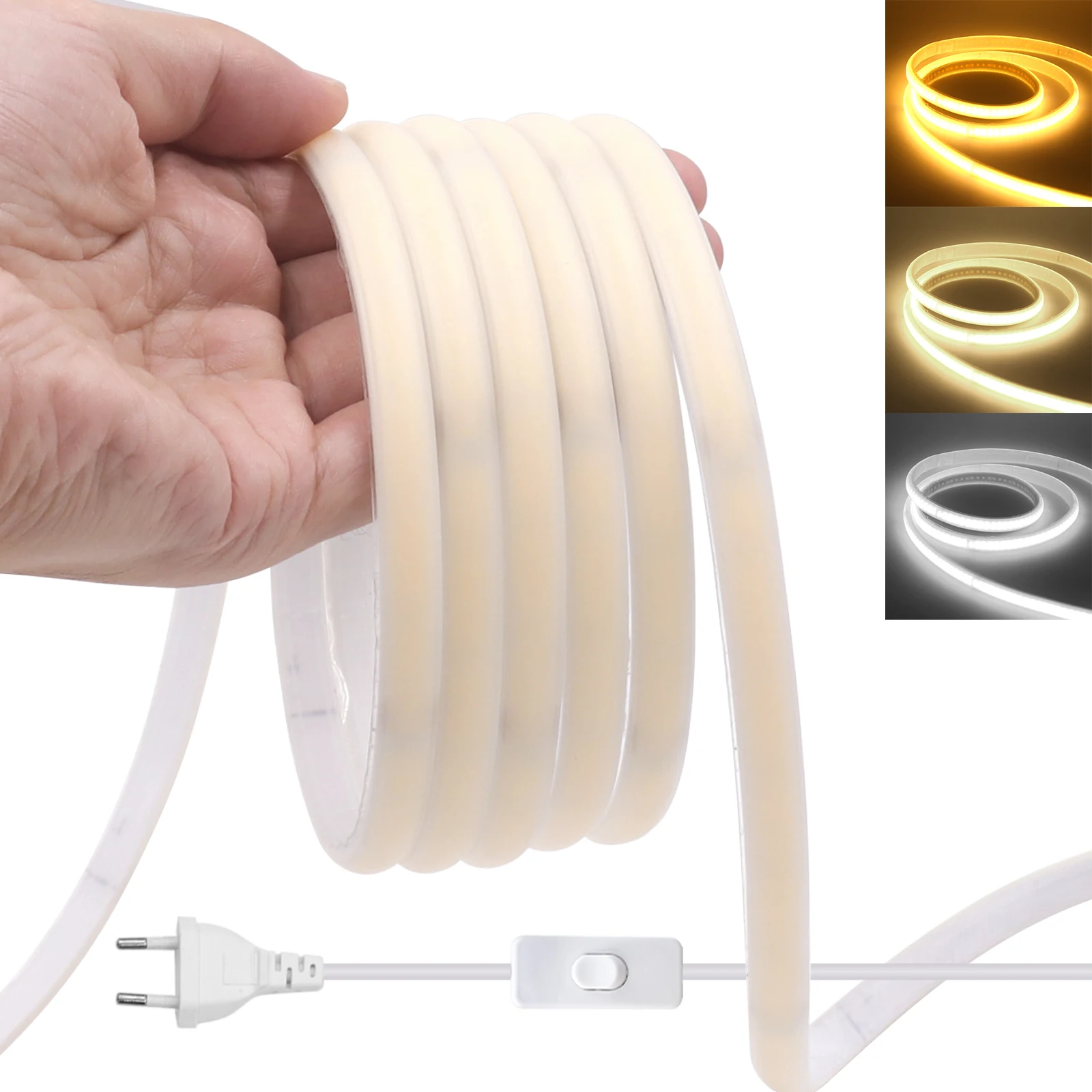 

220V Led Strip High Brightness Waterproof COB LED Strip 240Leds/m Flexible Ribbon Tape for Room Kitchen Outdoor Garden Lighting