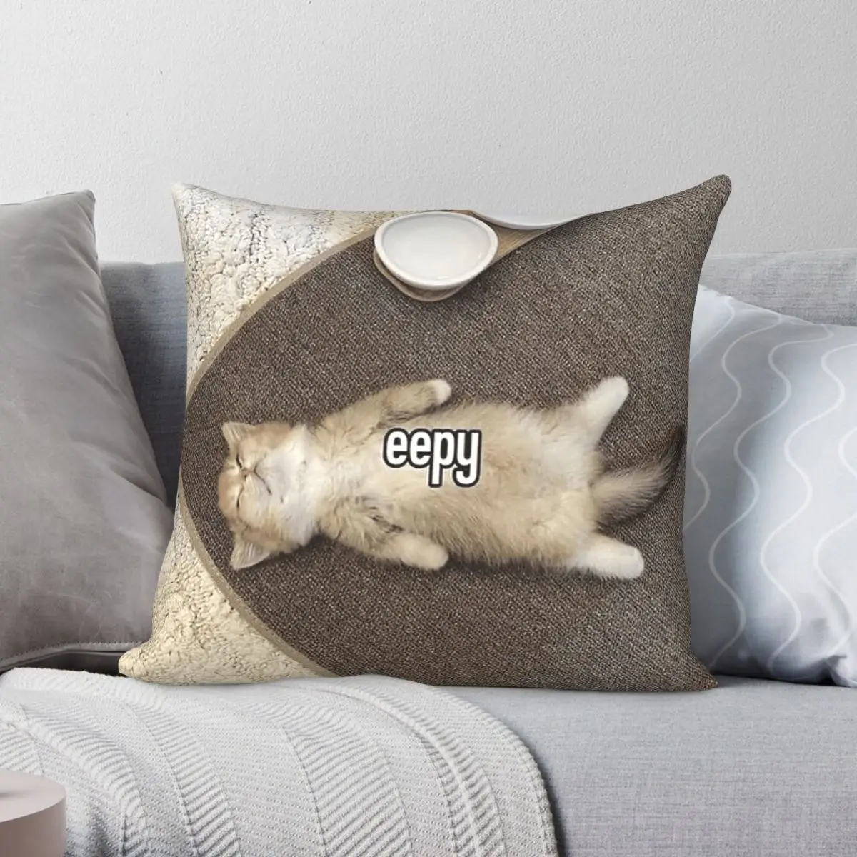 Eepy Kitten Meme Square Pillowcase Polyester Linen Velvet Creative Zip Decor Car Cushion Cover