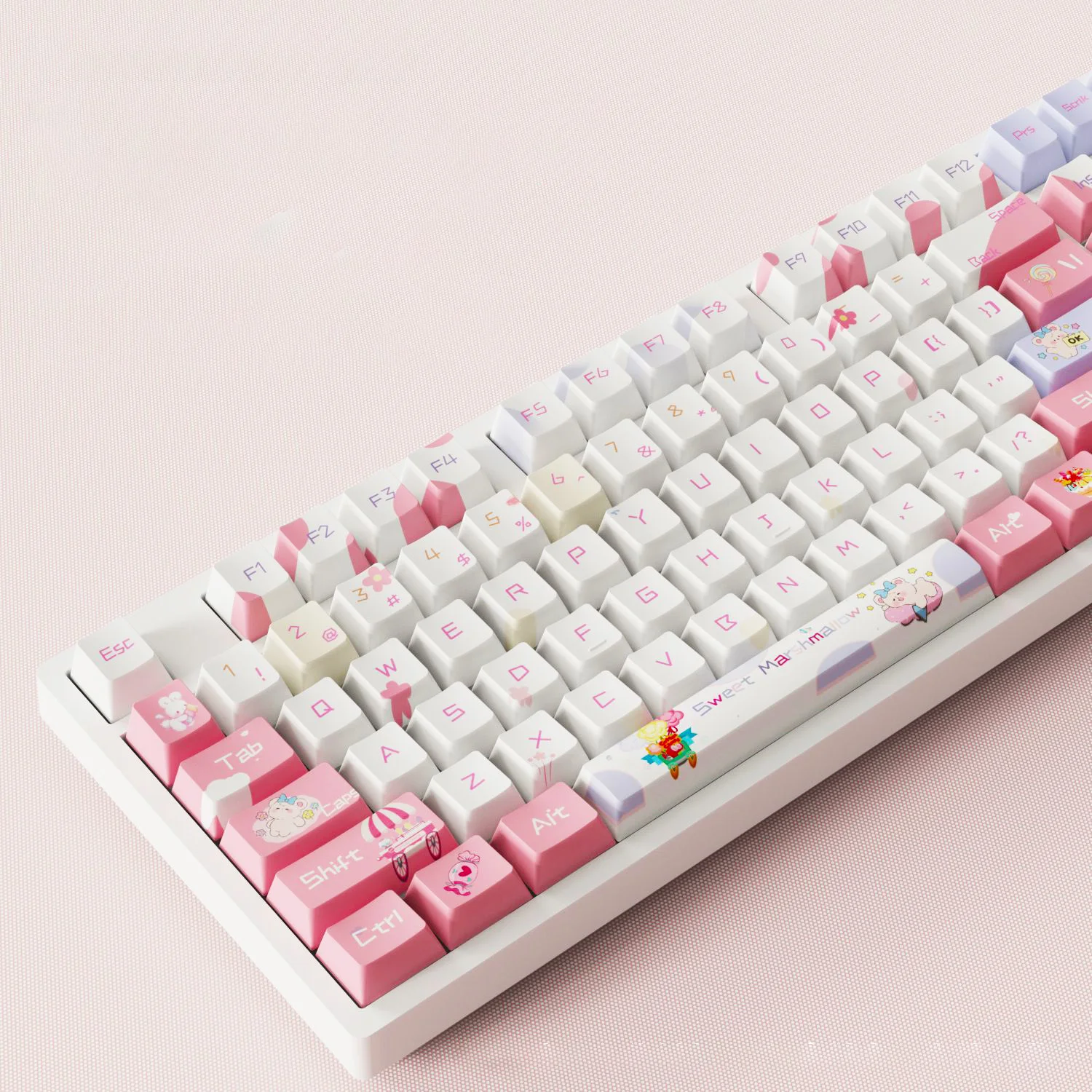 

Marshmallow PBT Keycaps Cherry Profile 5 Sides Dye Sub Keycaps 130 Keys for Gateron MX Switches Mechanical Gaming Keyboard
