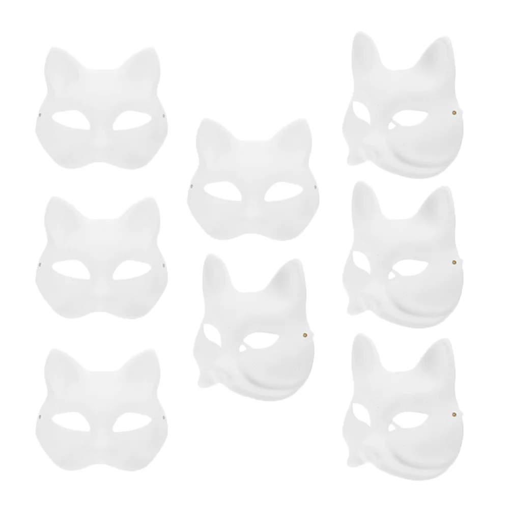 Paintable Fox Pulp Mask, Trajes de Halloween, DIY Cosplay, Paper Masquerade, Animal Assustador, 8 Pcs