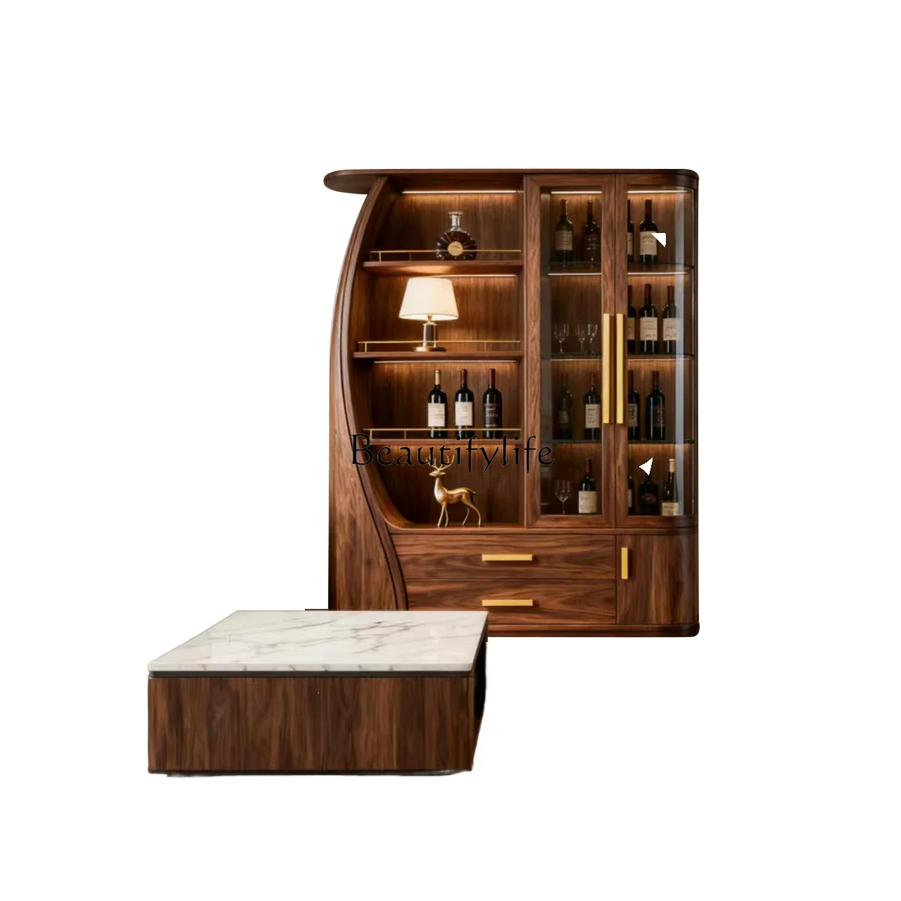 LXNew Chinese Solid Wood Bookcase Black Walnut Tea Room Shelf Tea CabinetSSS