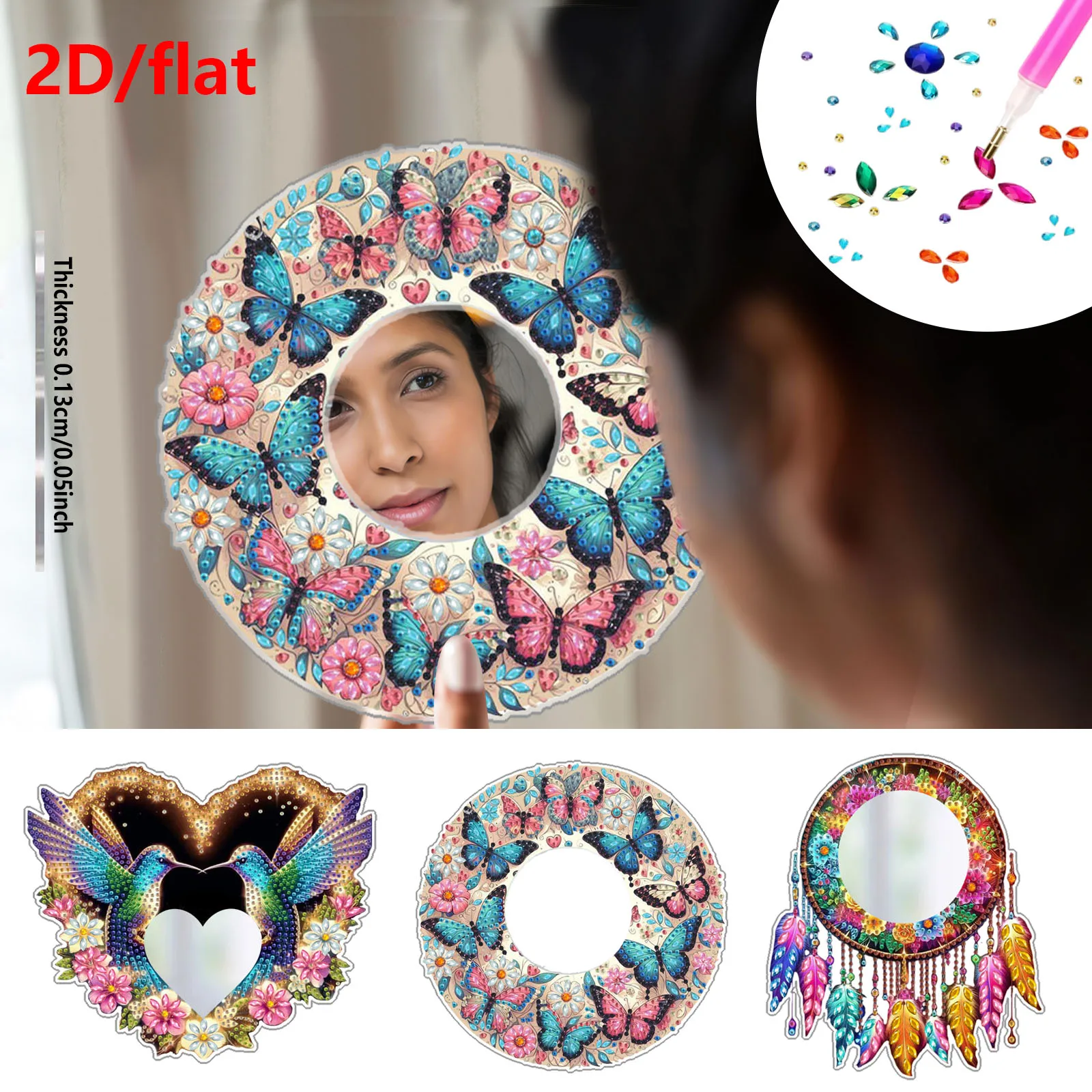 1, DIY-Diamant-Malerei-Set, Acryl-Spiegel mit Tiermuster, Make-up-Hängespiegel für Erwachsene zu Hause.