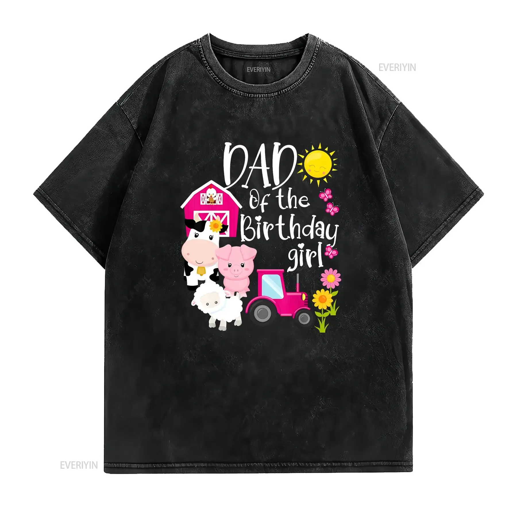 Farm Animals Dad Of The Birthday Girl Party Barnyard Bday T Shirt  vintage Washed graphic Breathable Versatile Stylish