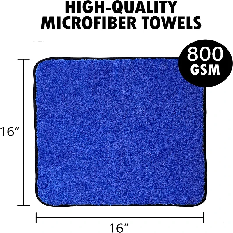 Professional Microfiber Towels for Cars Wash Drying 800 GSM Thick Plush Cleaning Cloth Auto Detailing Absorbent Car Drying Towel