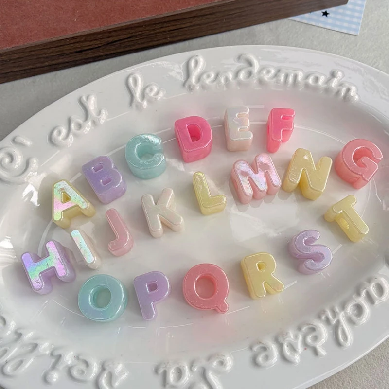 Bonbonfarbene 20mm Schillernde Acryl-Buchstabenperlen DIY-Set Alphabetperlen für Schmuckherstellung Schlüsselanhänger Flechten Basteldekoration – Detail 6