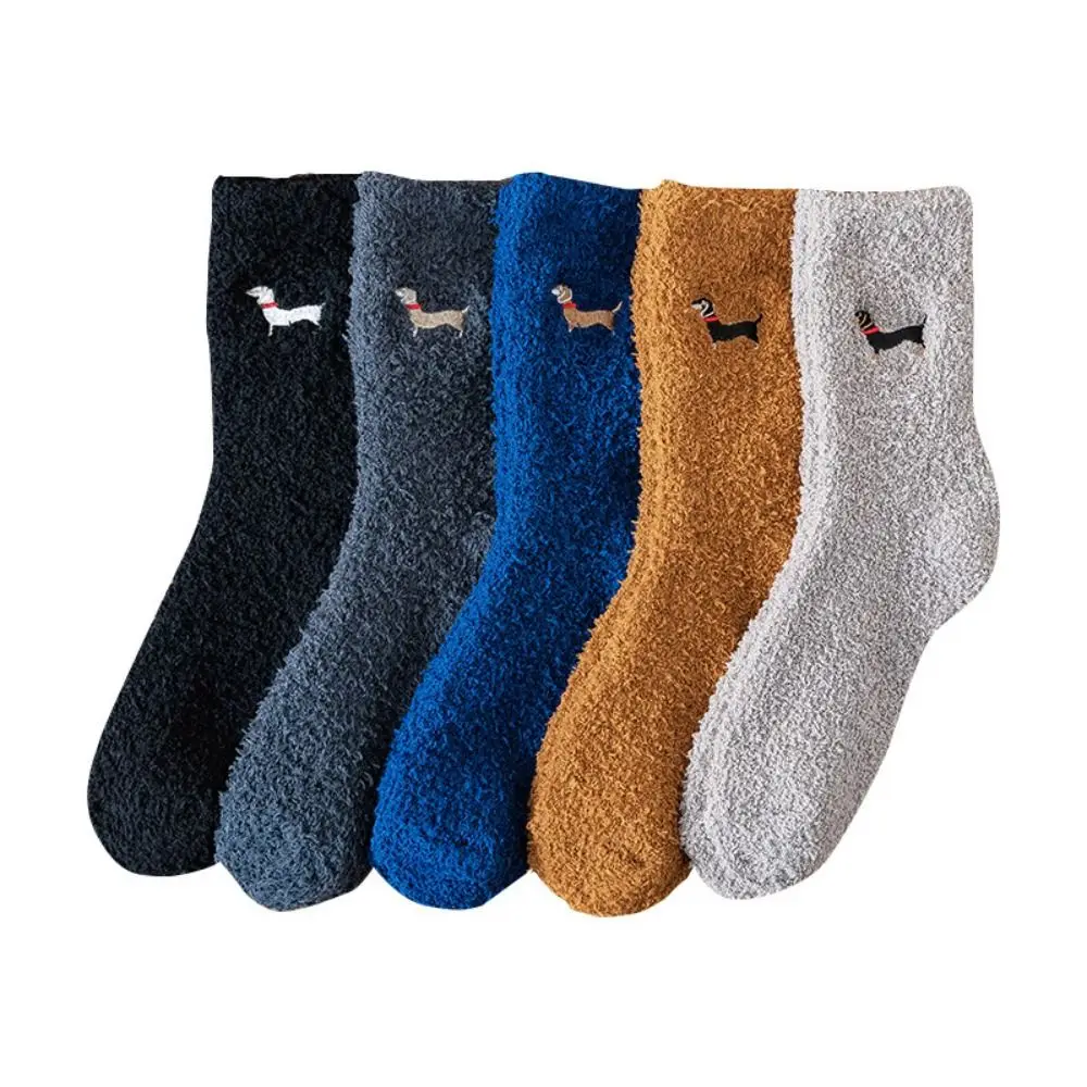 1 Pair Dachshund Dog Thicken Winter Warm Fluffy Mid Socks Men Socks Soft Coral Velvet Socks Indoor Floor Towel Socks Breathable