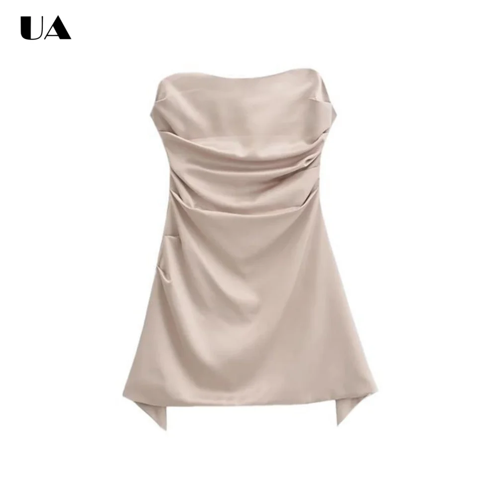 

Elegant Strapless Draped Mini Prom Dress, Trendy A-line Sleeveless Short Dress for Woman, Hotsweet Zipped Cocktail Party Dress