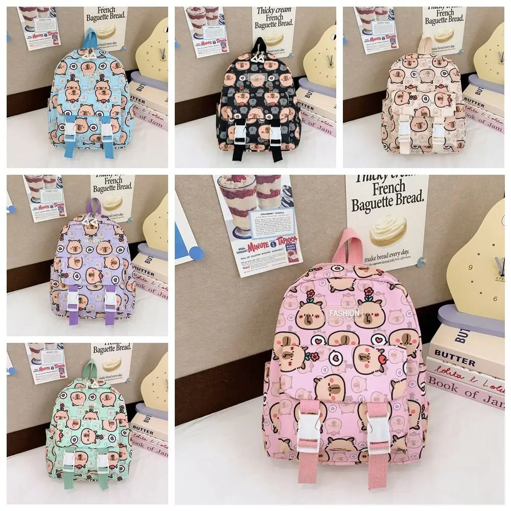 Large Capacity Capybara Nylon Backpack Lightweight Printing Cartoon Animal Daypack Korean Style Wide Straps