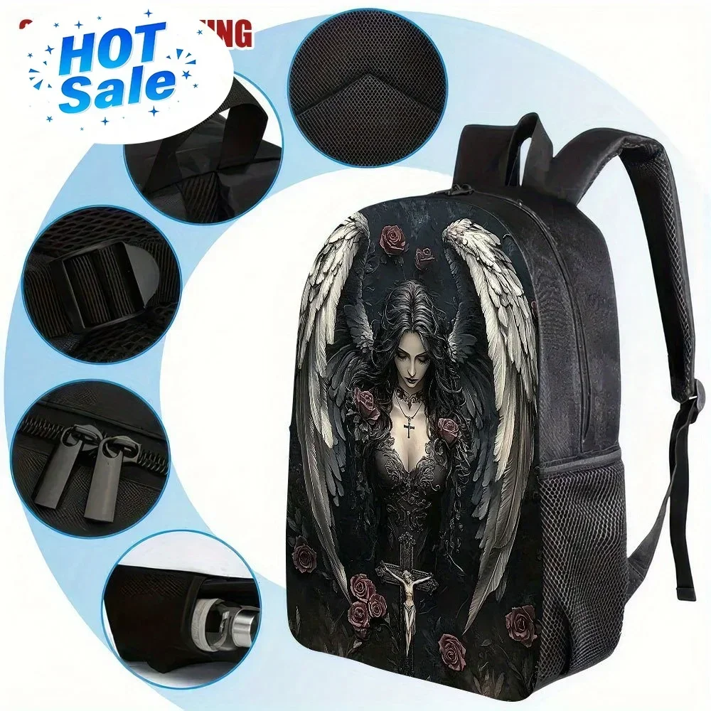 Custom Bag 1pc Functional Large Capacity Travel Backpack – Halloween Phantom Angel 2D Flat Pattern Print Shoulder Pack With Wash