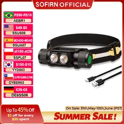 SOFIRN H25L 18650 배터리가 장착된 1200LM USB 충전식 헤드램프 듀얼 LH351D 90CRI 5000K 헤드 플래시라이트 캠핑 낚시 토치