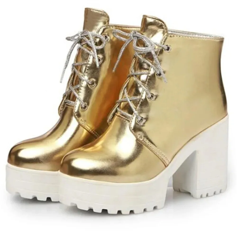 Women Boots Autumn and Winter New Style Boots Thick Bottom High-heeled Golden Silvery Frenulum Short Boots