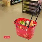 35L 6PCS Shopping Carts with Wheels and Handle, Red Shopping Basket Plastic Rolling Shopping Basket, Portable Shopping Basket Se