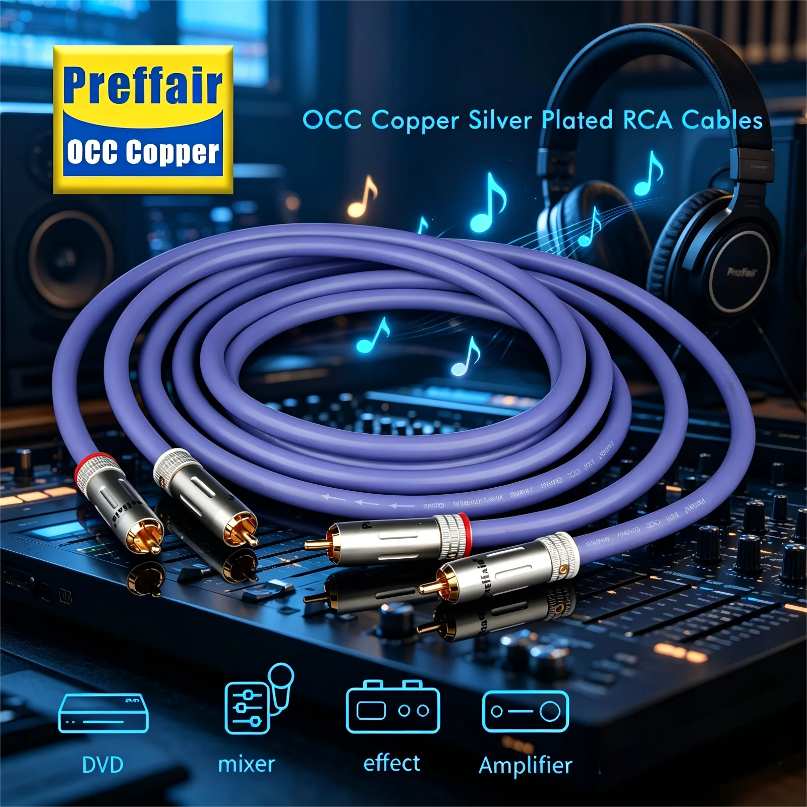 HiFi RCA Cable OCC Audio Signal Cable with Gold Plated RCA Plug Interconnect Wire for CD Player Power Amplifter