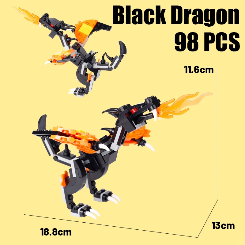 MOC City Animal Black Dragon Building Blocks Street View House Zoo Cute Pets accessori amici Home mattoni fai da te giocattoli regali