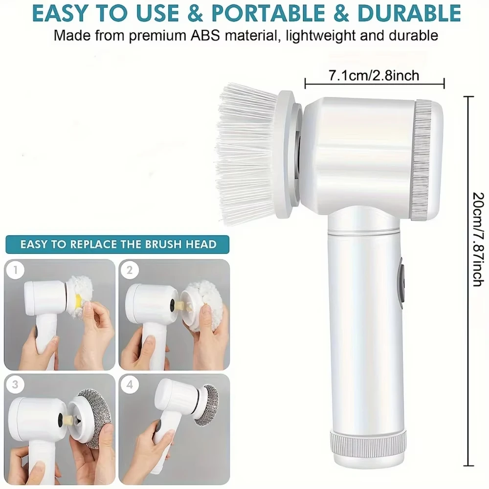 New Electric Cleaning Brush Power Spin Scrubber Bathroom Wash Brush Kitchen Cleaning Tool Adapter 5 Replaceable Brush Head Tool